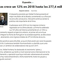 Cuatrecasas crece un 12% en 2018 hasta los 277,4 millones